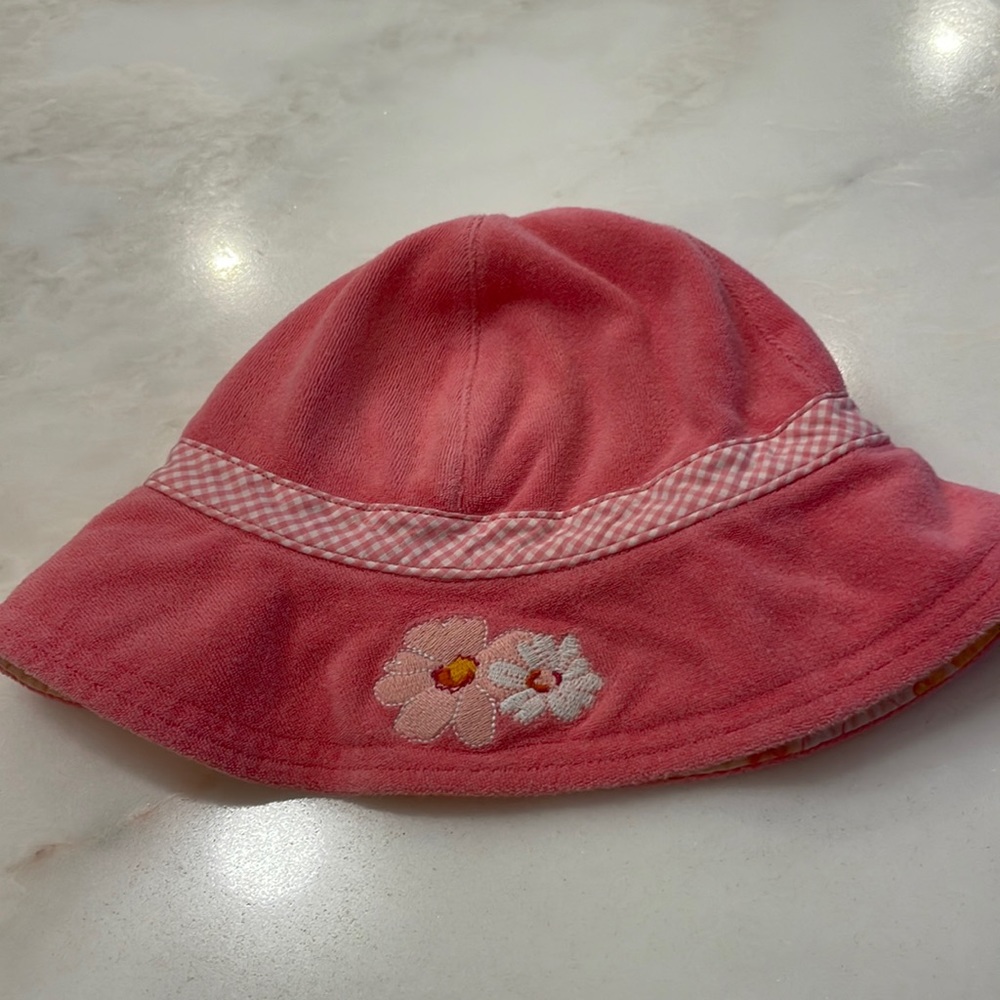 Janie and Jack Pink Terrycloth Summer Hat with Floral Appliqué- Size 4/5